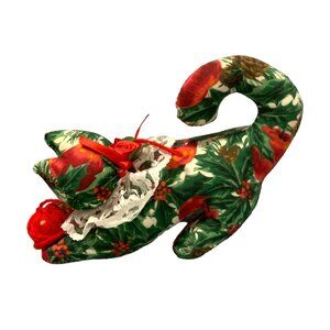 1995 Loomco Plush Cat Kitten kitty Lace collar Ball of Yarn Holiday Print Green